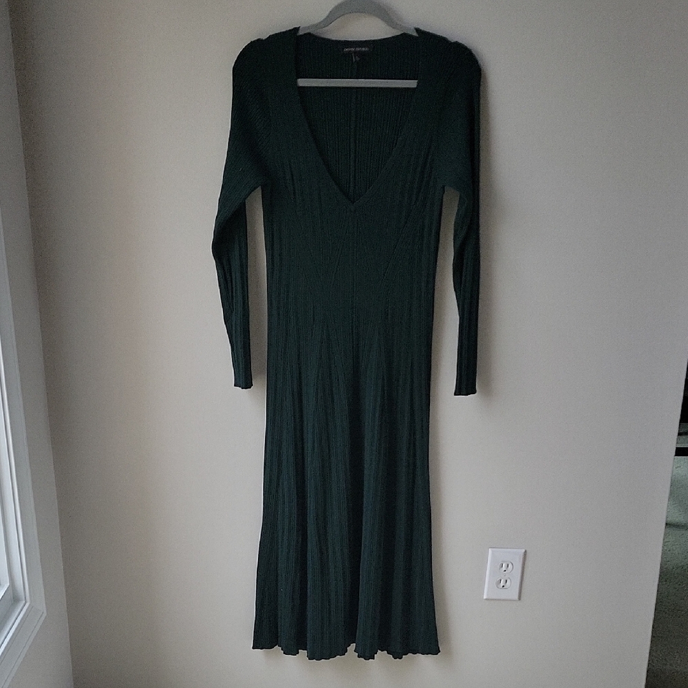 Banana Republic V-neck Long Sleeve Pattern Dress Women Size Large Dark Green‎